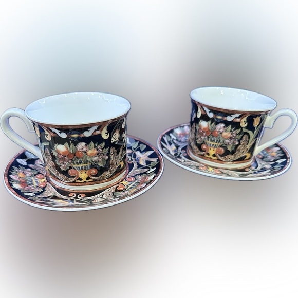 Gallo Design “Intarsia” Pattern Bone China 2 Cup & Saucers. Very good pre owned - Picture 1 of 17